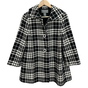 Anne Taylor Plaid Peacoat Size 6 Black & White Recycled Wool Blend Women’s